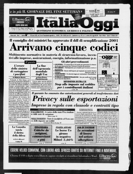 Italia oggi : quotidiano di economia finanza e politica